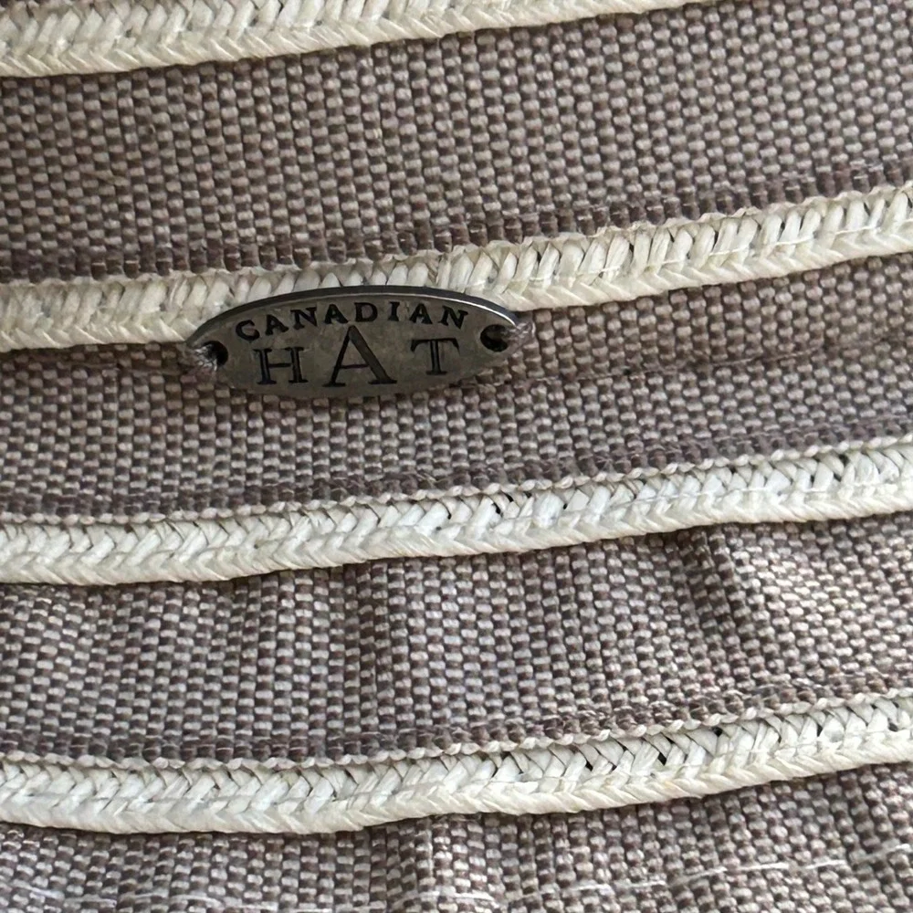 Canadian Hat Womens Packable Wide Brim Sun Hat Taupe Ivory Striped Travel M - Picture 4 of 15